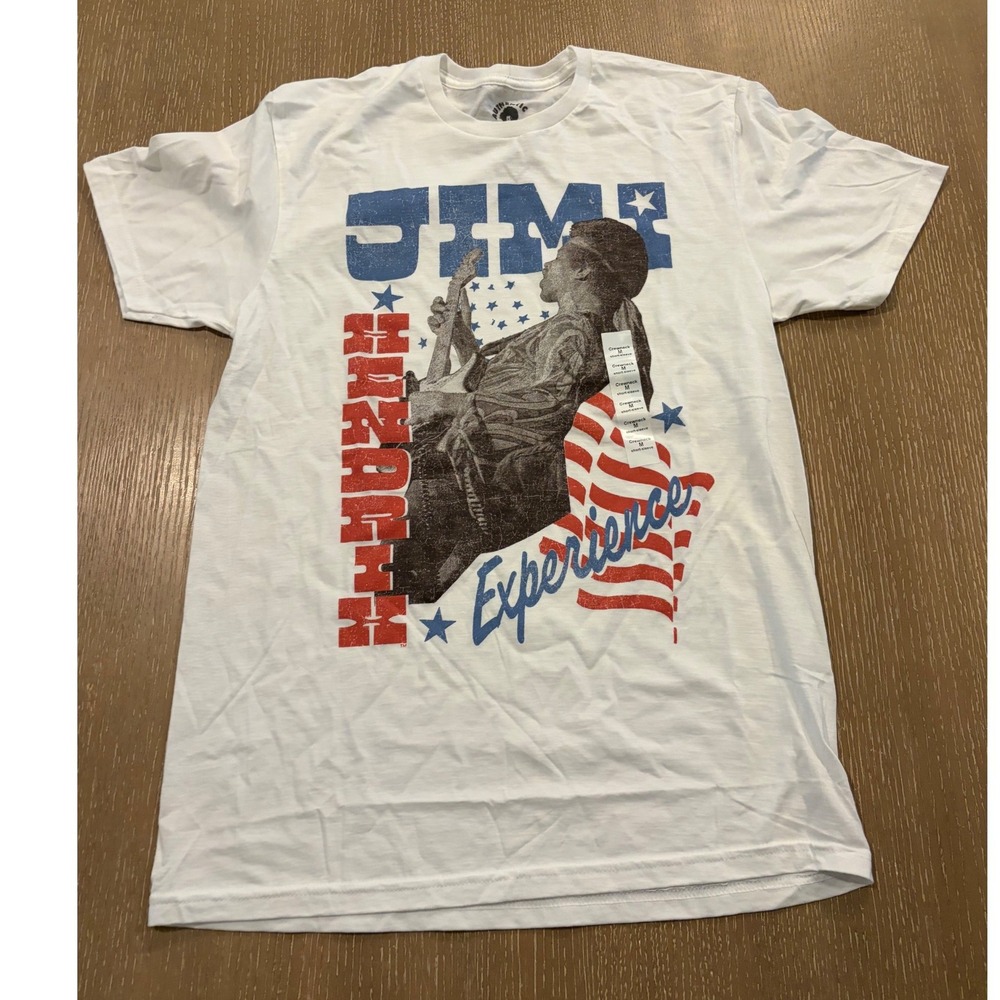 Authentic Hendrix Jimi Hendrix Men's Med White Graphic T-Shirt USA Flag Guitar